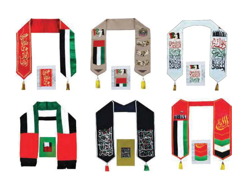 UAE National Day satin flag scarves with calligraphy designs